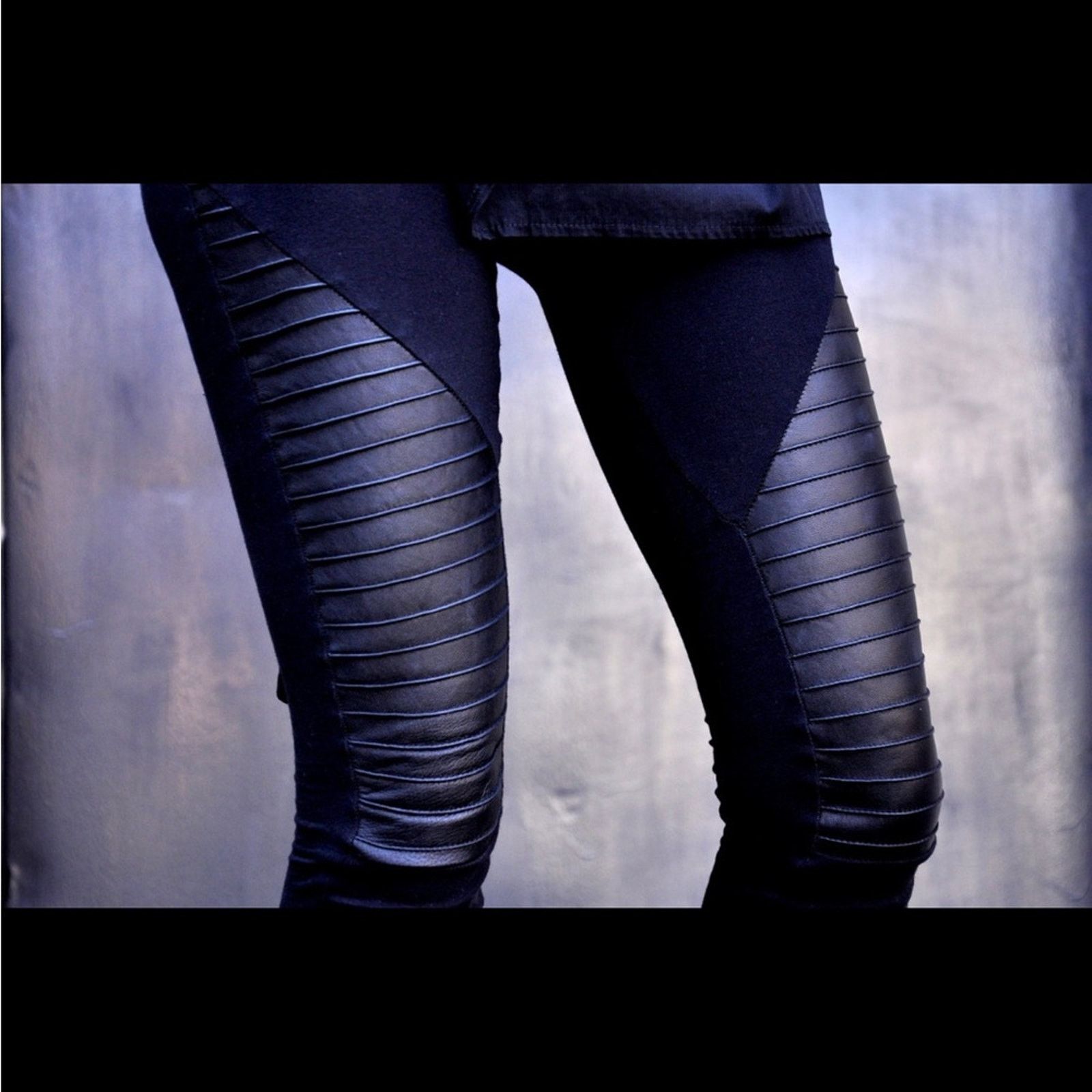 Handmade Black Leather Moto Leggings Size 29" - 4 Thumbnail
