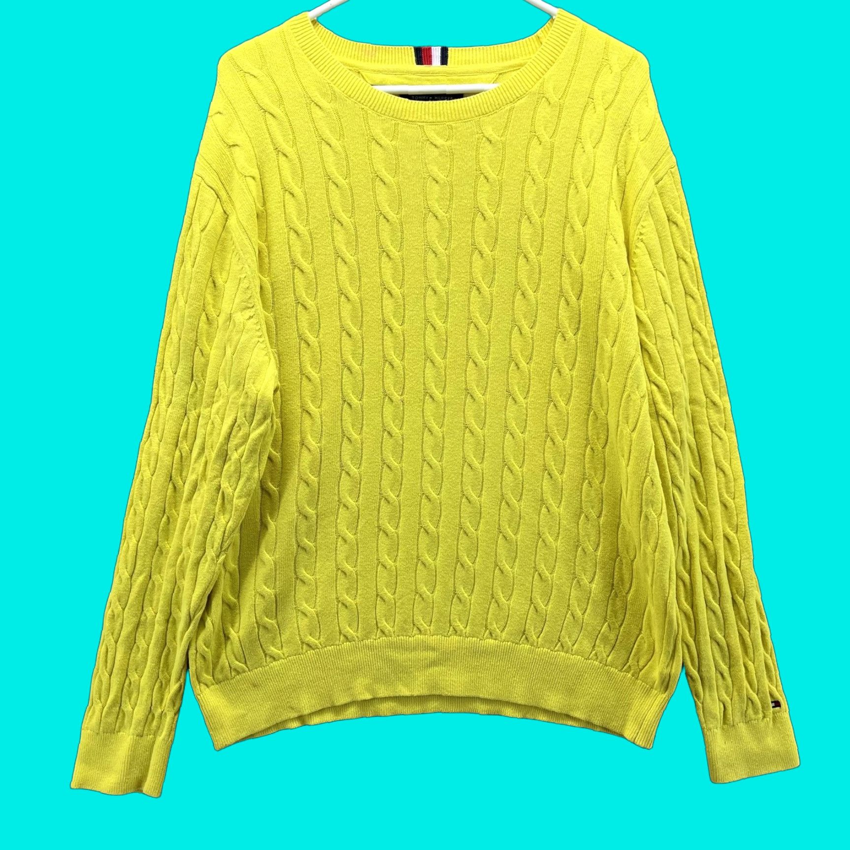 Tommy Hilfiger Tommy Hilfiger Sweater Mens XL Yellow Cotton Cable Knit Crewneck Pullover Logo Size US XL / EU 56 / 4 - 1 Thumbnail