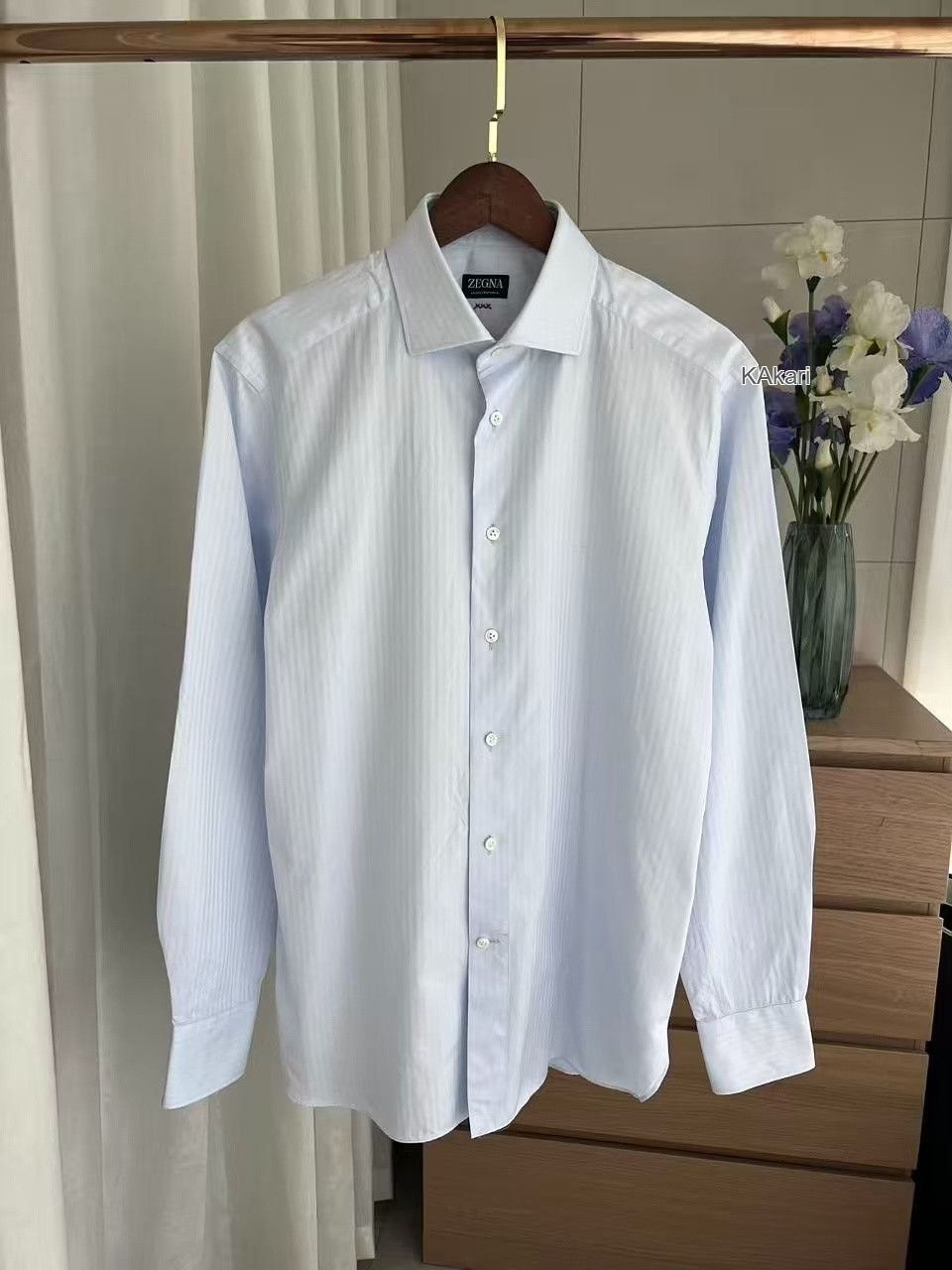 Ermenegildo Zegna ZEGAN Light Blue Pinstripe Shirt Size US M / EU 48-50 / 2 - 1 Thumbnail