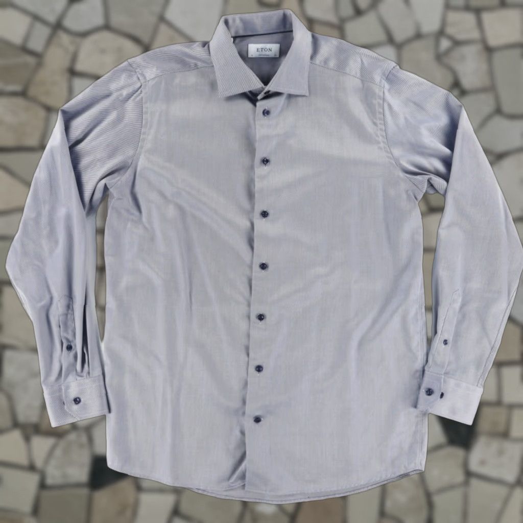 Eton Eton Contemporary Harrogate Dress Navy Striped Long Sleeve Button Up Shirt Men 42 Size 42R - 1 Thumbnail