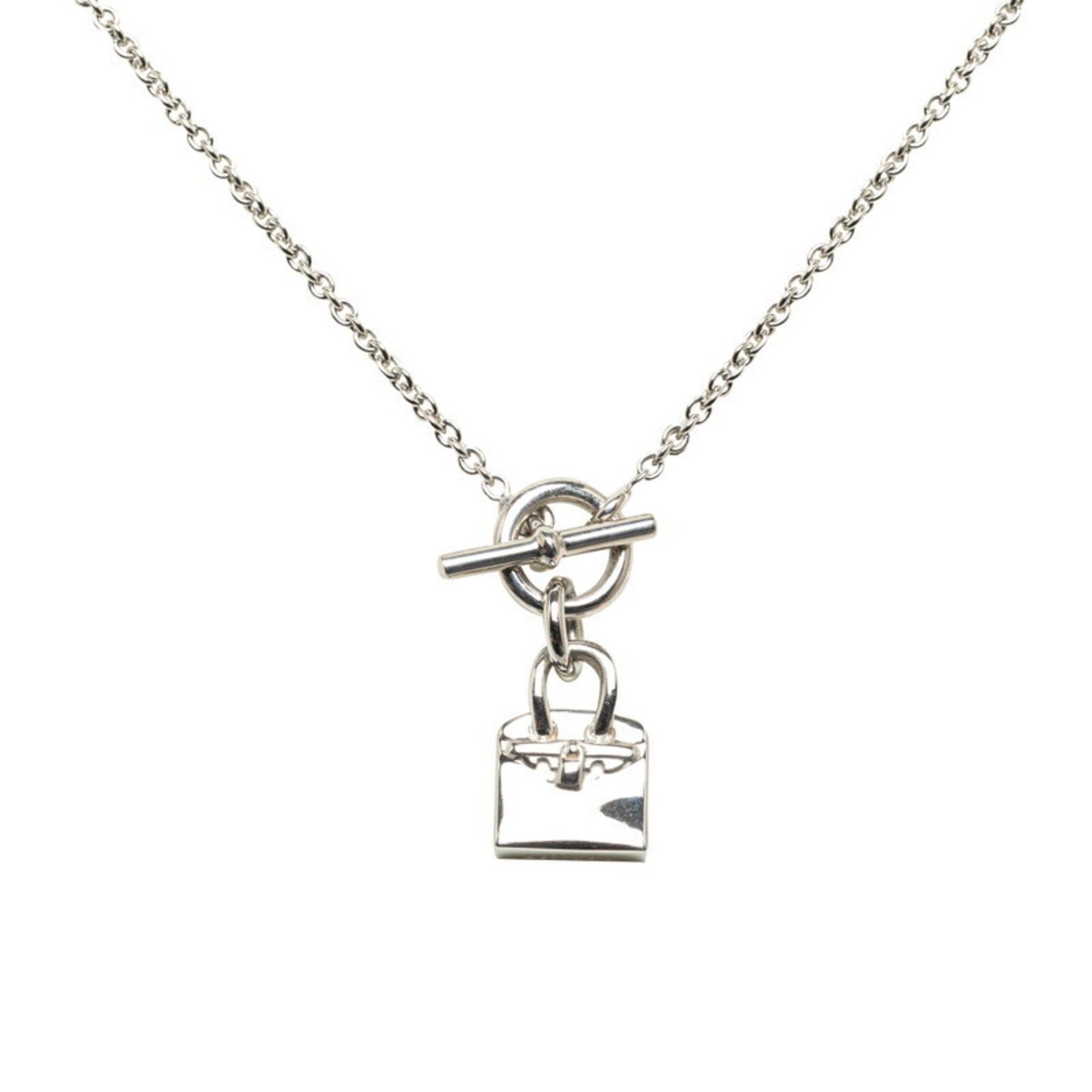 image of Hermes Amulet Birkin Motif Necklace Silver Metal Women's