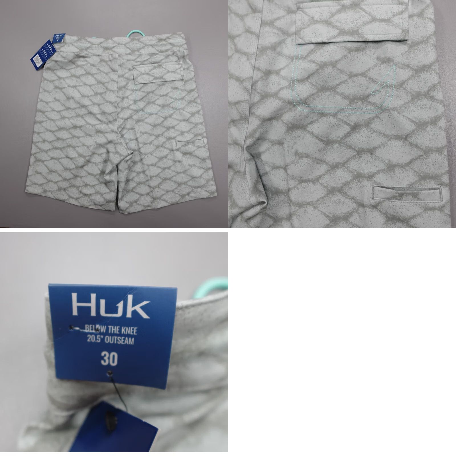 Vintage Huk Pursuit Scaled Dye Boardshort Shorts Grey Below the Knee Men's Size 30 Size US 31 - 8 Thumbnail