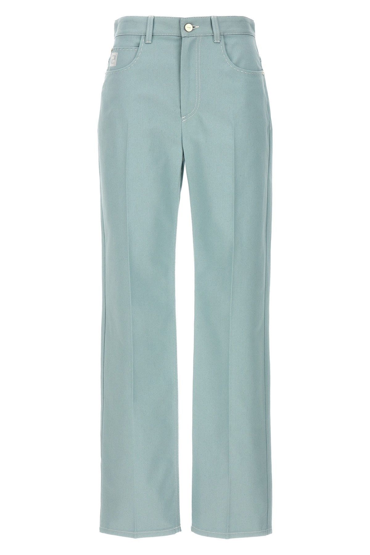 image of Fendi Logo Embroidery Denim Pants in Light Blue, Women's (Size 28)