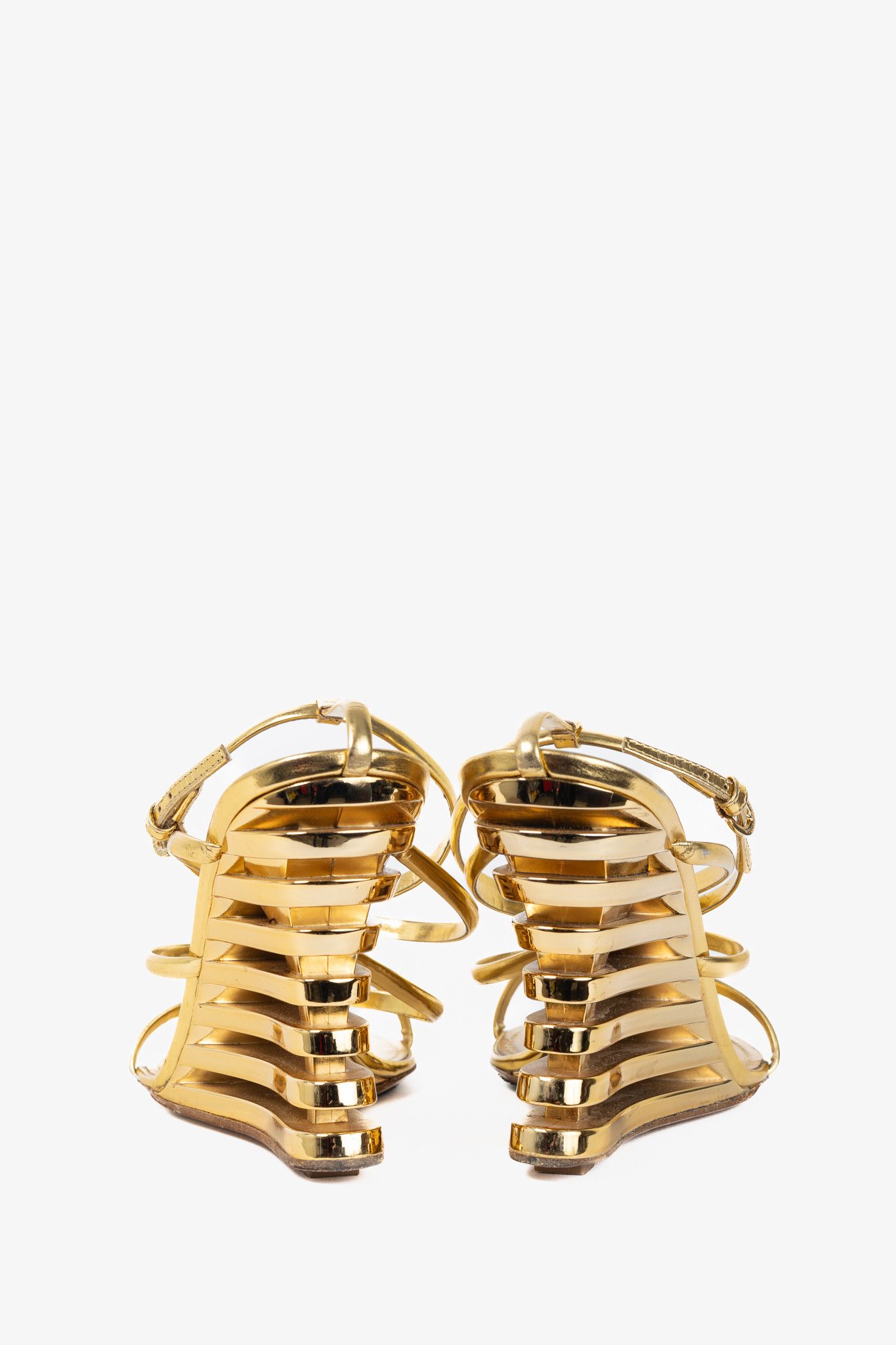 Louis Vuitton Louis Vuitton Lime Wedge Gold Leather Stepped-Heel Sandals Size US 7 / IT 37 - 3 Thumbnail