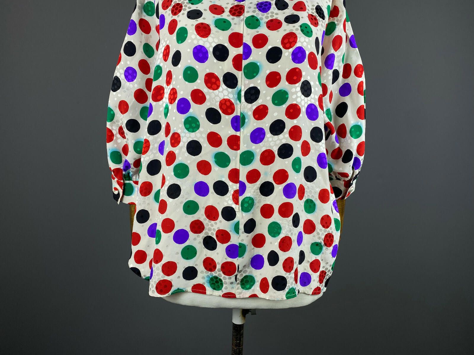 Designer Ladies Roberto Quaglia Multicolor Dotted Zip Blouse Shirt Size M / US 6-8 / IT 42-44 - 3 Thumbnail