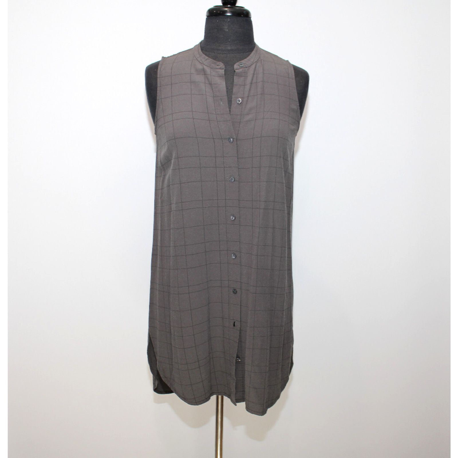 Eileen Fisher EILEEN FISHER Plaid Viscose Mandarin Collar Shirt sz XS $298 Size XS / US 0-2 / IT 36-38 - 3 Thumbnail