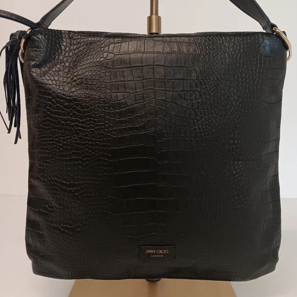 Jimmy Choo Jimmy Choo Croc-Embossed Leather Soft Hobo Bag - Black Size ONE SIZE - 2 Thumbnail