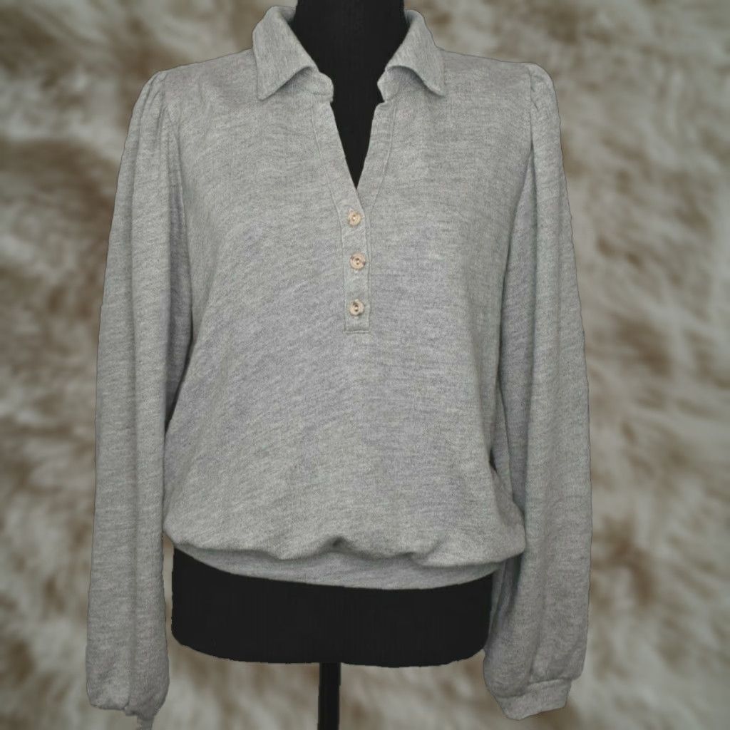 Vintage Lovers and Friends Sweater Shirt Women V-Neck Button Up Gray S Size Small Casual Pullover Terry Cotton Blend Long Sleeve Fall Spring Winter USA Size S / US 4 / IT 40 - 1 Thumbnail