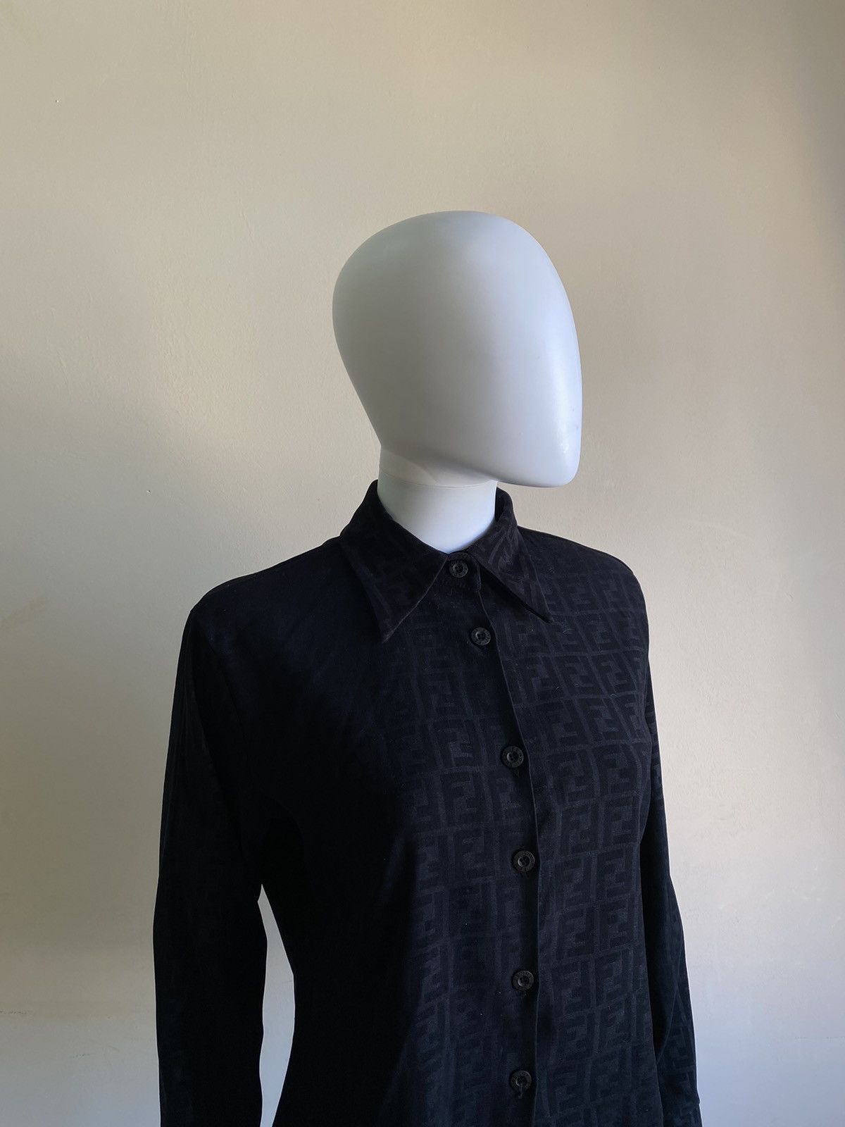 Fendi Vintage Fendi FF Zucca Monogram Black Velour Button Up Shirt Size S / US 4 / IT 40 - 3 Thumbnail