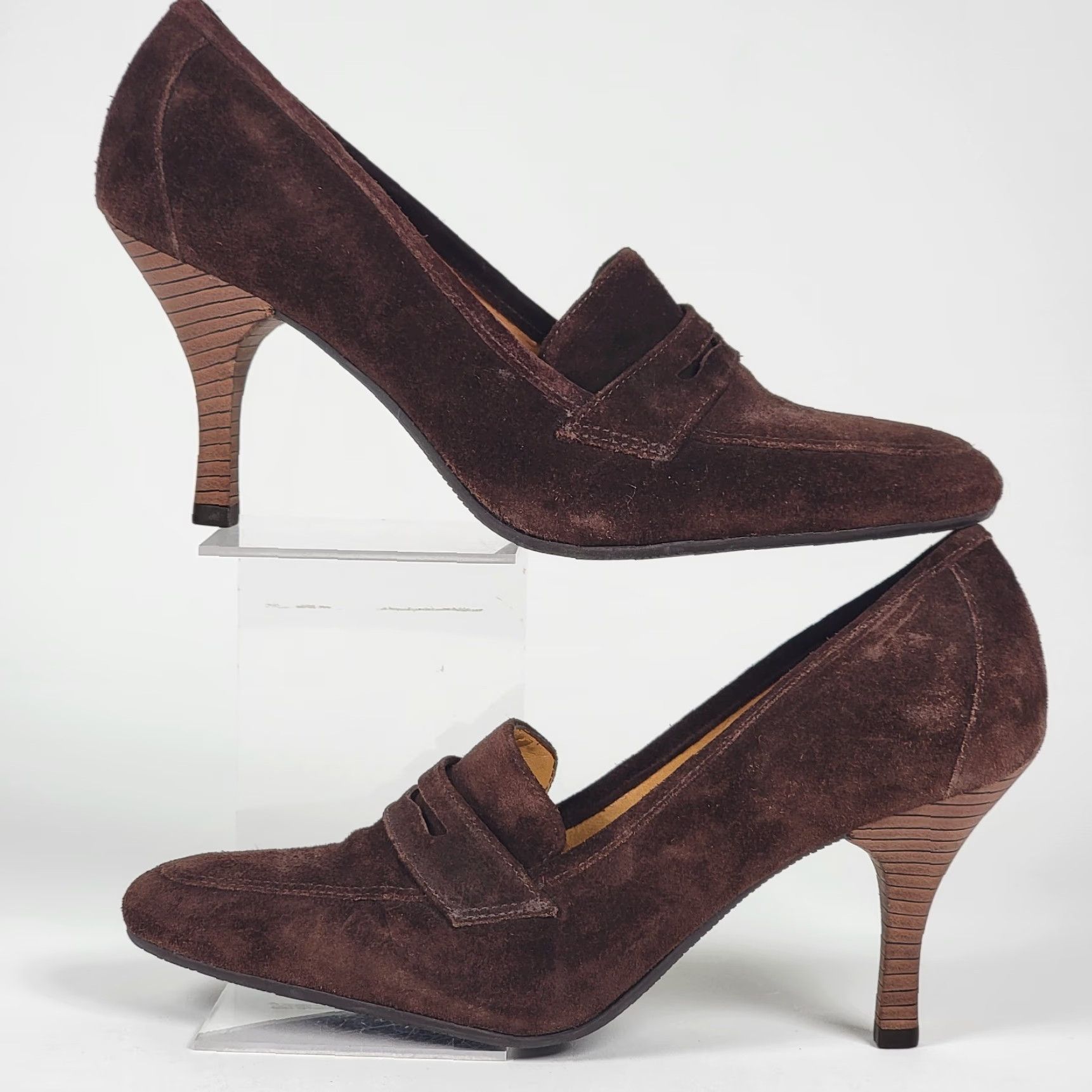 Vintage VINTAGE Unisa Brown Suede Women's Size 6 B Loafer Heels Slip On Almond Toe Stiletto High Heel Shoe USA Brazil Womens M) Size US 6 / IT 36 - 5 Thumbnail