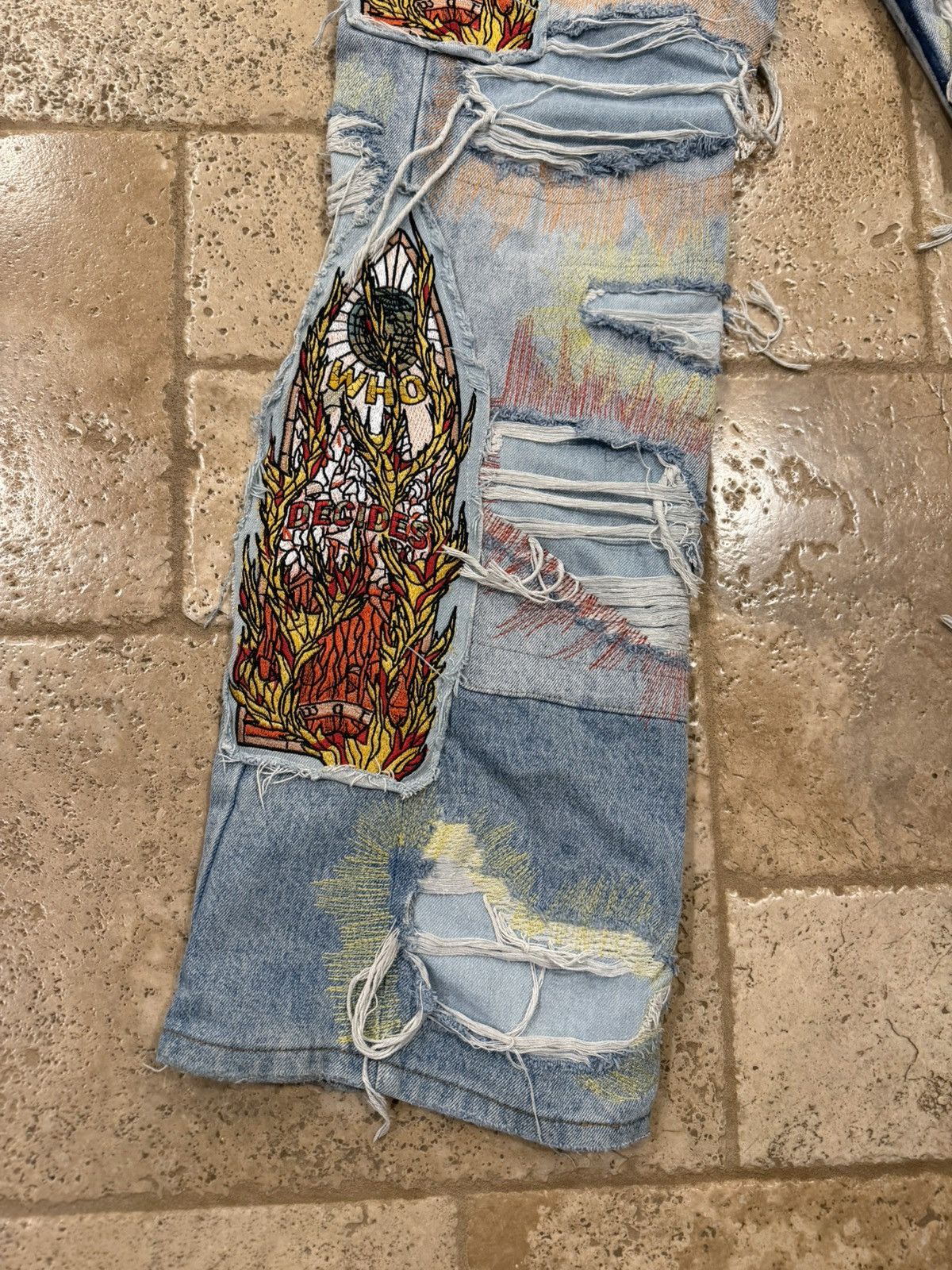 Who Decides War Who Decides War WDW Barrage Sky Indigo Patch Denim Jeans Size US 38 / EU 54 - 2 Thumbnail