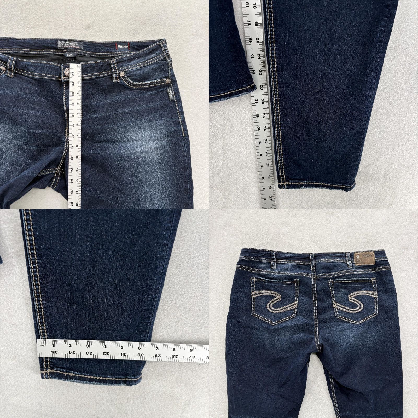 Silver Jeans Co. Silver Jeans Co. Suki Mid Super Skinny Jeans Womens 22 Blue Dark Wash Stretch Denim Slim Pockets 5-Pocket Rise Mid Size 40" / US 18 - 8 Thumbnail