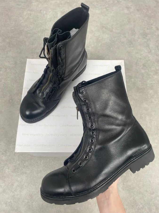Calvin Klein 2000s Calvin Klein Ultra Zip Black Ankle Leather Boots Size US 11 / EU 44 - 1 Thumbnail