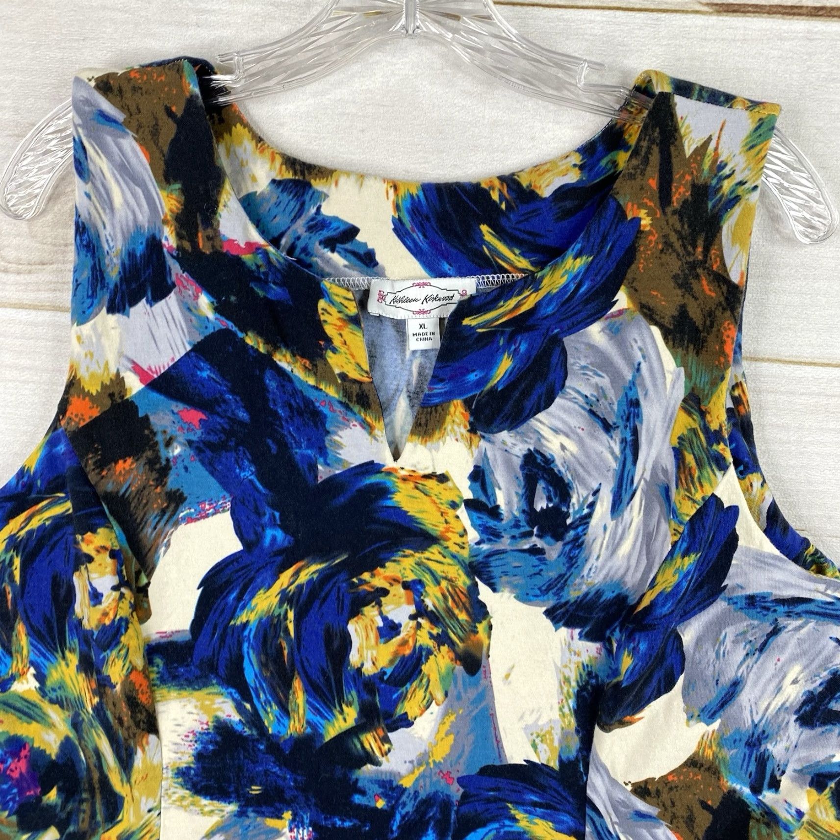 Vintage Kathleen Kirkwood Top Women XL Floral Stretch Tank Tunic V-Neck Blue Casual Shirt Women's XL Floral Tunic Tank Blue V-Neck Size XL / US 12-14 / IT 48-50 - 2 Thumbnail