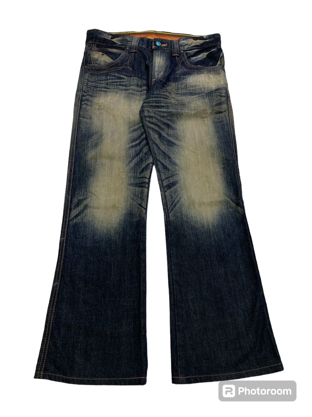 Edwin 💥Vintage 90s Flare Edwin Blue Trip Denim Size US 33 - 3 Thumbnail