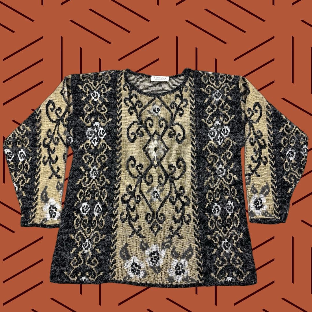 Vintage VINTAGE Colter Bay Fuzzy Knit Sweater Women’s Large 80s 90s Black Gold Silver Scoop Neck Long Sleeve Elegant Bohemian Size L / US 10 / IT 46 - 1 Thumbnail