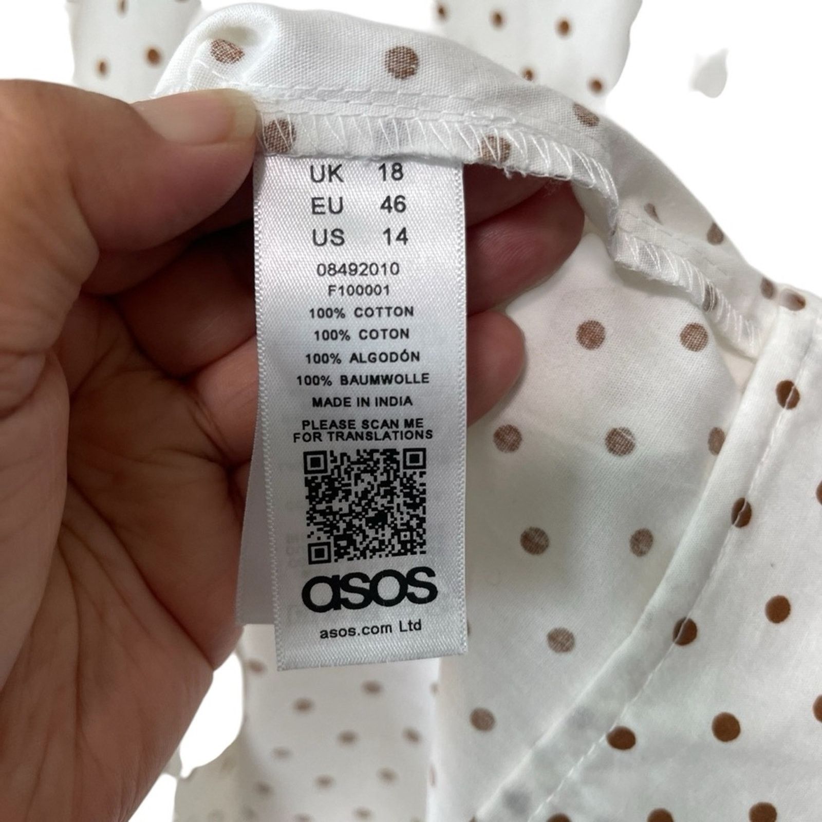 Asos Asos Double V Elbow Sleeve Polka Dot A Line Cotton Dress Size XL / US 12-14 / IT 48-50 - 5 Thumbnail