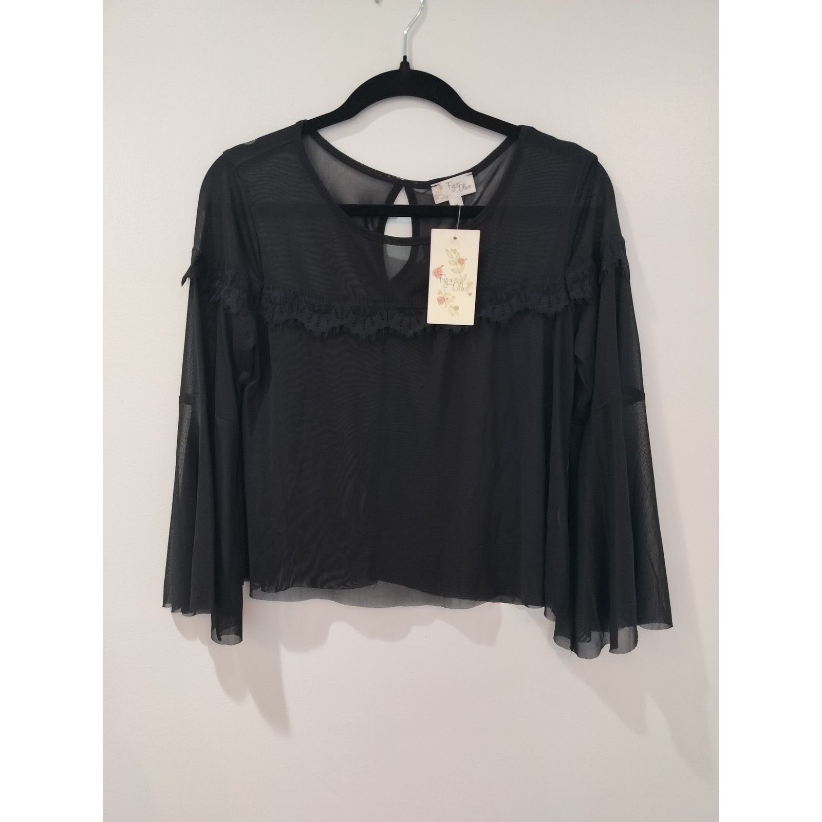 Other Fig & Olive Black Sheer Bell Sleeve Crop Top Raw Edge Size M Size M / US 6-8 / IT 42-44 - 1 Thumbnail