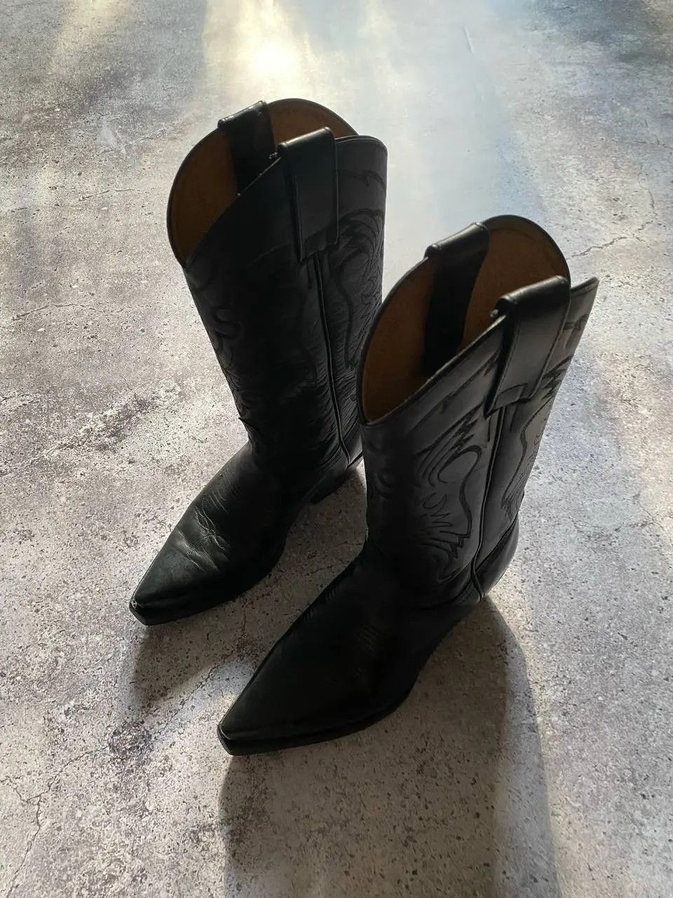 Leather VINTAGE 90s USA BLACK LEATHER WESTERN COWBOY BOOTS Size US 5.5 / EU 38 - 12 Thumbnail