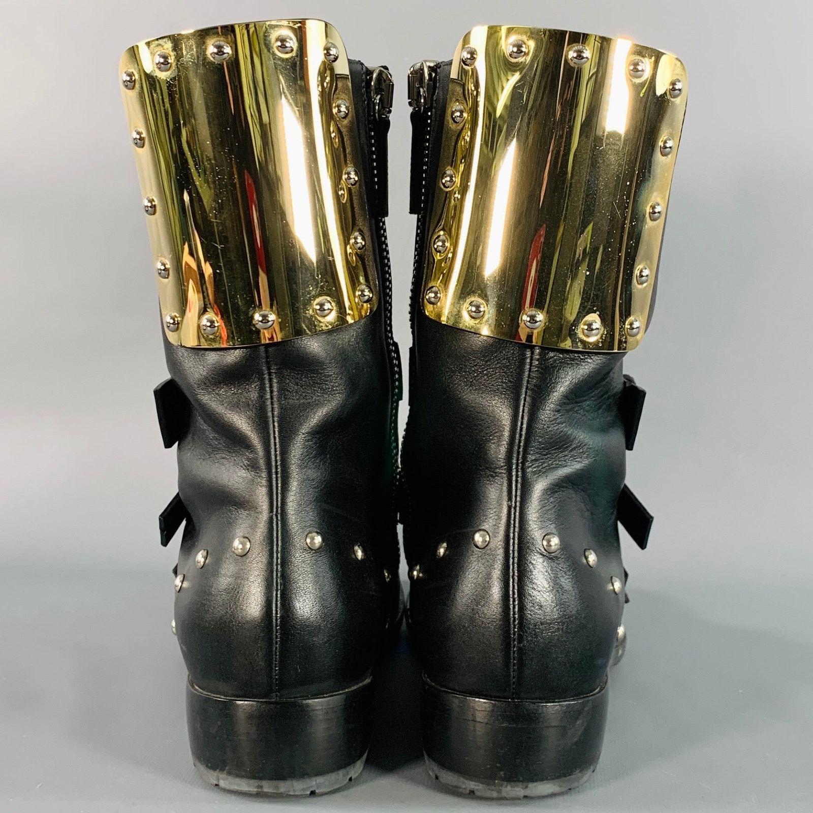 Giuseppe Zanotti 7 Black Gold Leather Metal Buckles Lace-Up Zipper Boots Size US 7 / EU 40 - 3 Thumbnail