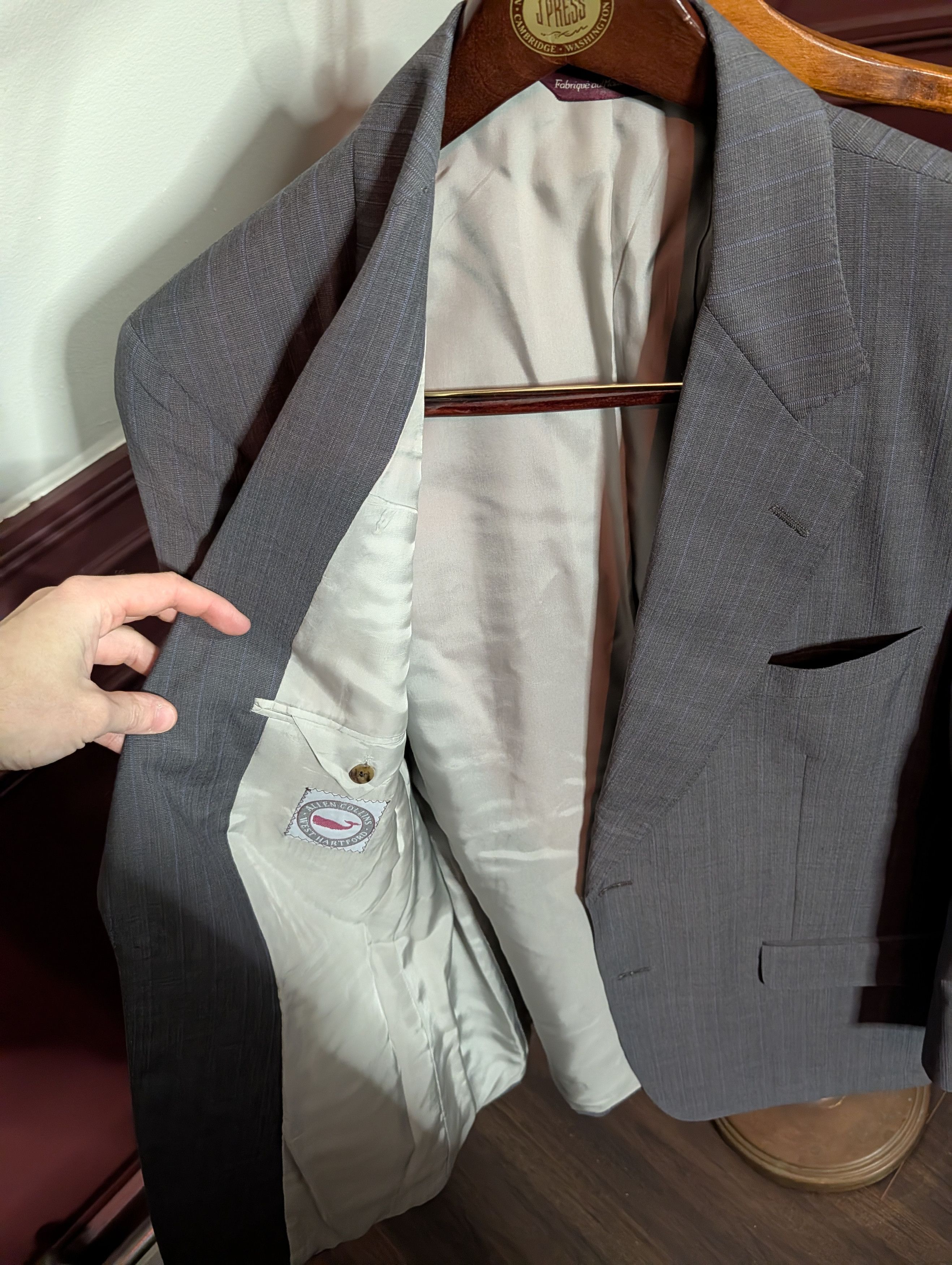 Samuelsohn Italian Super 110s wool gray pinstriped jacket 42R Size 42R - 10 Thumbnail