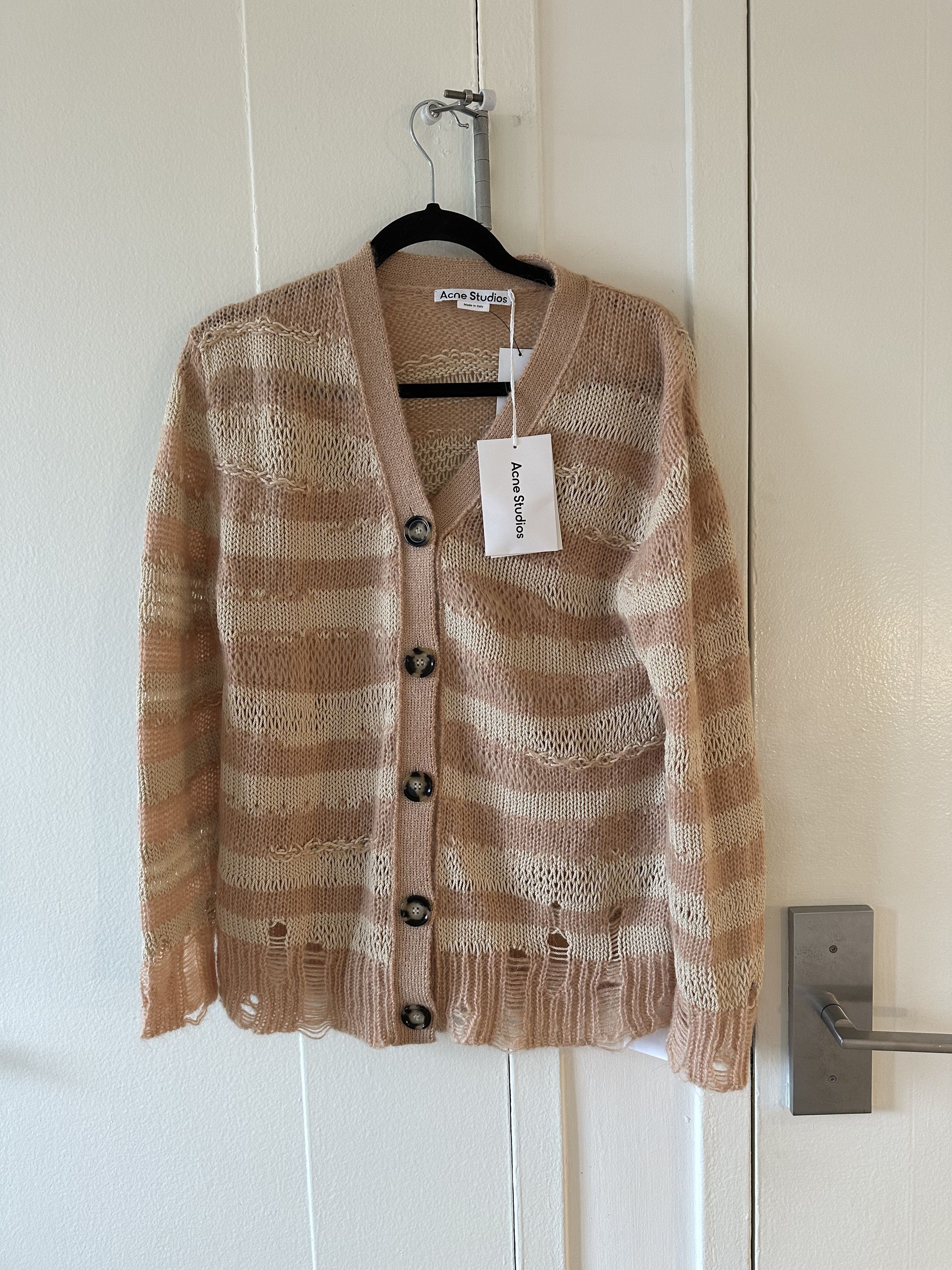 image of Acne Studios "kurt Cobain" Distressed Mohair Cardigan in Striped, Men's (Size Small)