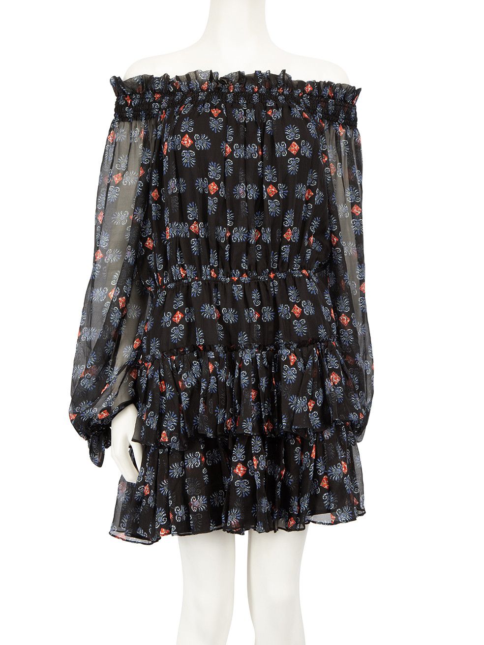 image of Caroline Constas Black Silk Ruffle Abstract Dress, Women's (Size Medium)