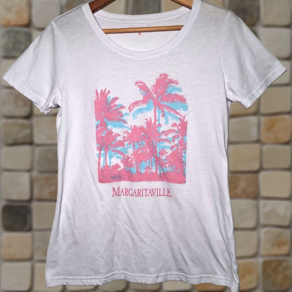 Pinko Jimmy Buffett Margaritaville Shirt Medium White Pink Tropical Beach Restaurant Casual T-Shirt Women Size M / US 6-8 / IT 42-44 - 1 Thumbnail