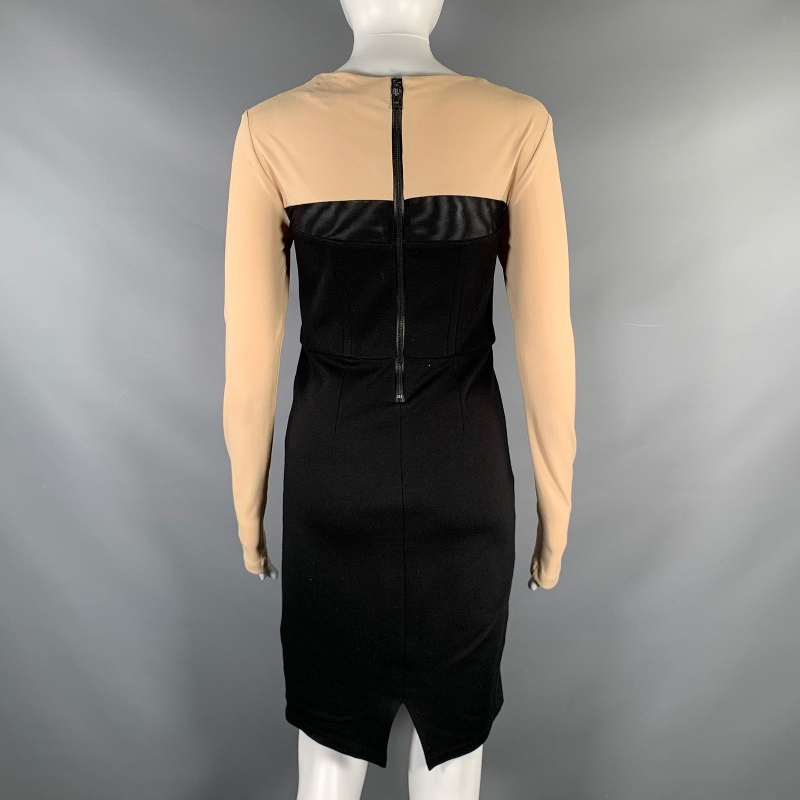 Alice + Olivia ALICE + OLIVIA Black Nude Rayon Color Block Sleeve Dress Size M / US 6-8 / IT 42-44 - 3 Thumbnail