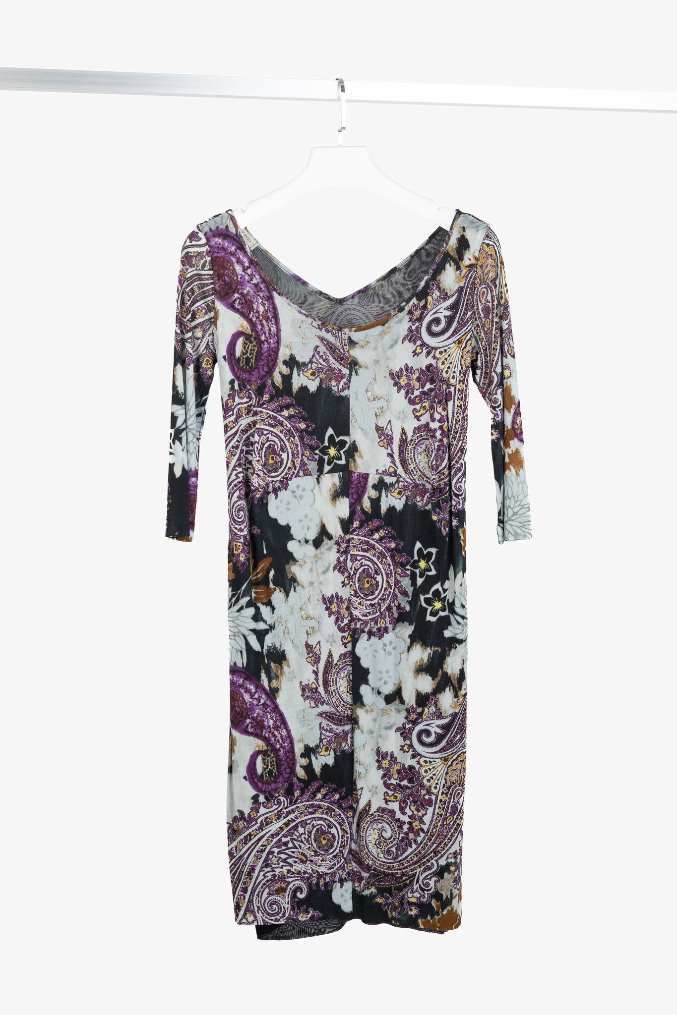 Etro Etro Grey & Purple Floral-Paisley Mesh 3/4-Sleeve Dress Size M / US 6-8 / IT 42-44 - 1 Thumbnail