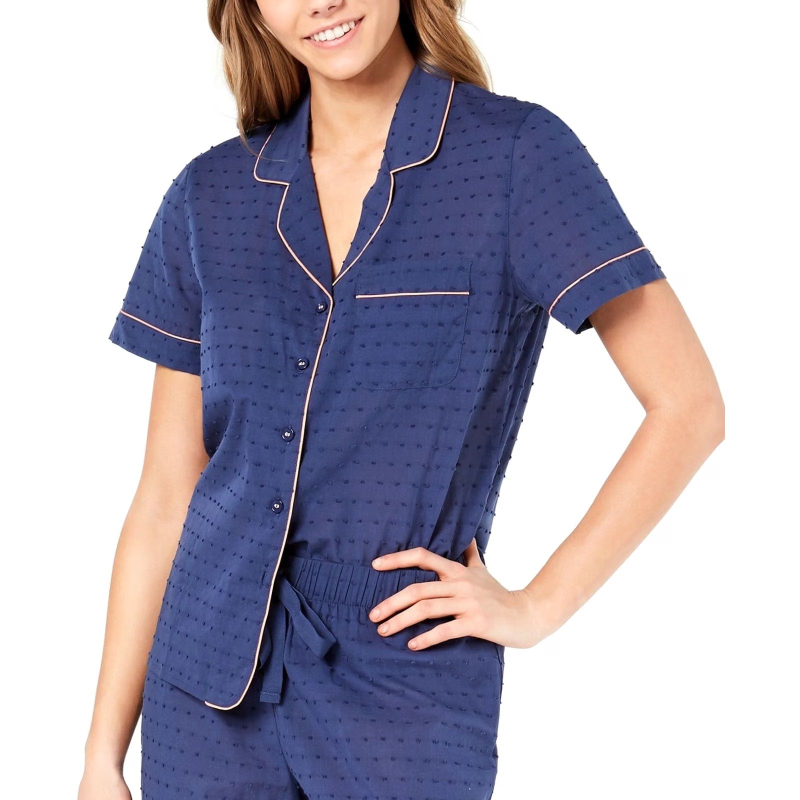 Charter Club Charter Club Pajama Top Blue Cotton Woven Notch Collar Button Regular Medium Womens Size M / US 6-8 / IT 42-44 - 2 Thumbnail