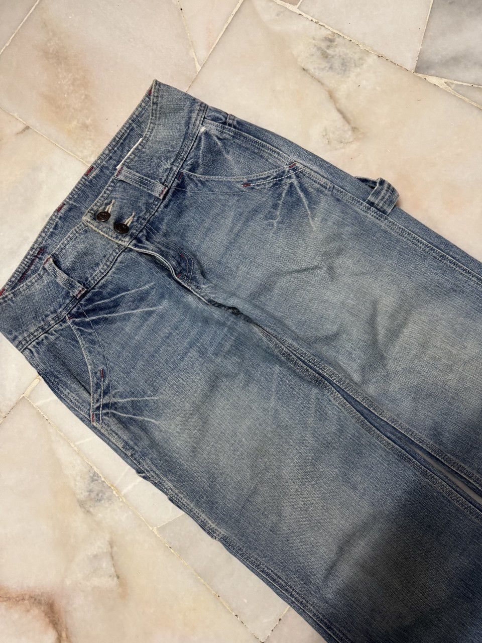 Vintage 💥Sick💥90s style Japanese Mudwash Carpenter Pants Baggy Flare Size US 28 / EU 44 - 3 Thumbnail