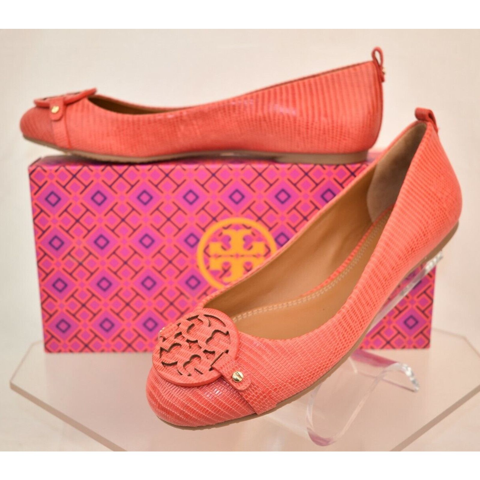 ORANGE MINI MILLER LIZARD PRINT LEATHER BIG REVA FLATS 8