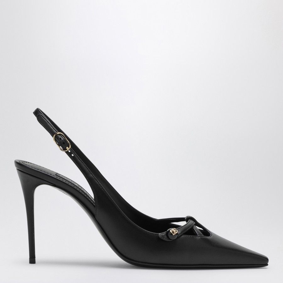 o1d2blof0824 Leather Slingback Decollete in Black