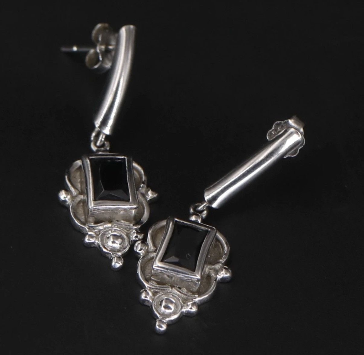 Sterling Silver .925 Sterling silver onyx victorian goth style earrings Size ONE SIZE - 1 Thumbnail