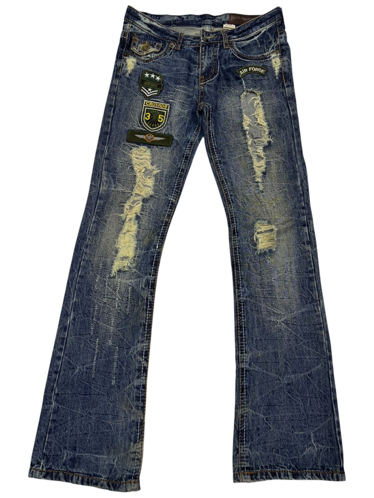 Kapital FLARE JEANS AGATE LABEL PATCHES PUNK DISTRESSED DENIM Size US 30 / EU 46 - 7 Thumbnail