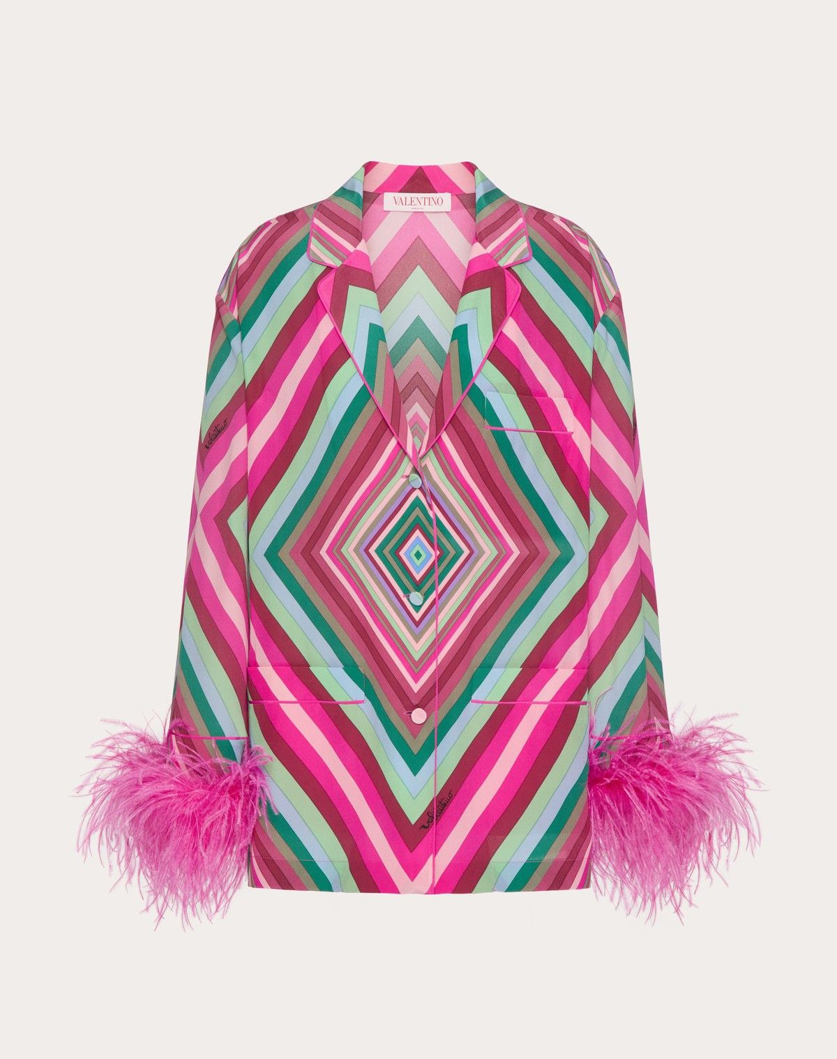 Valentino o1s1wg110525 Rhombus 75 Crepe De Chine Shirt in Multicolor Size M / US 6-8 / IT 42-44 - 1 Thumbnail