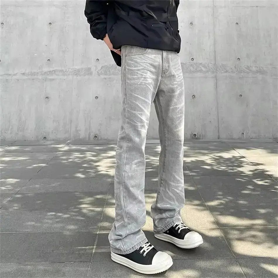 Avant garde fashion washed damage flared jeans pants