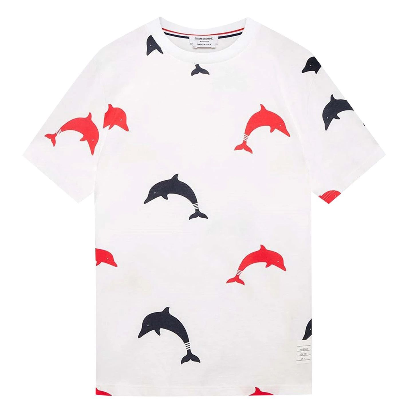 image of Thom Browne Dolphin Icon Print Tee White Men's Size 1 S