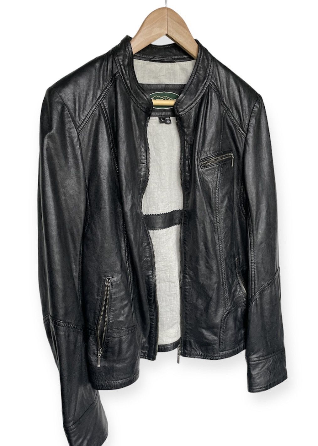 Overland Overland black leather moto zip up jacket | Grailed