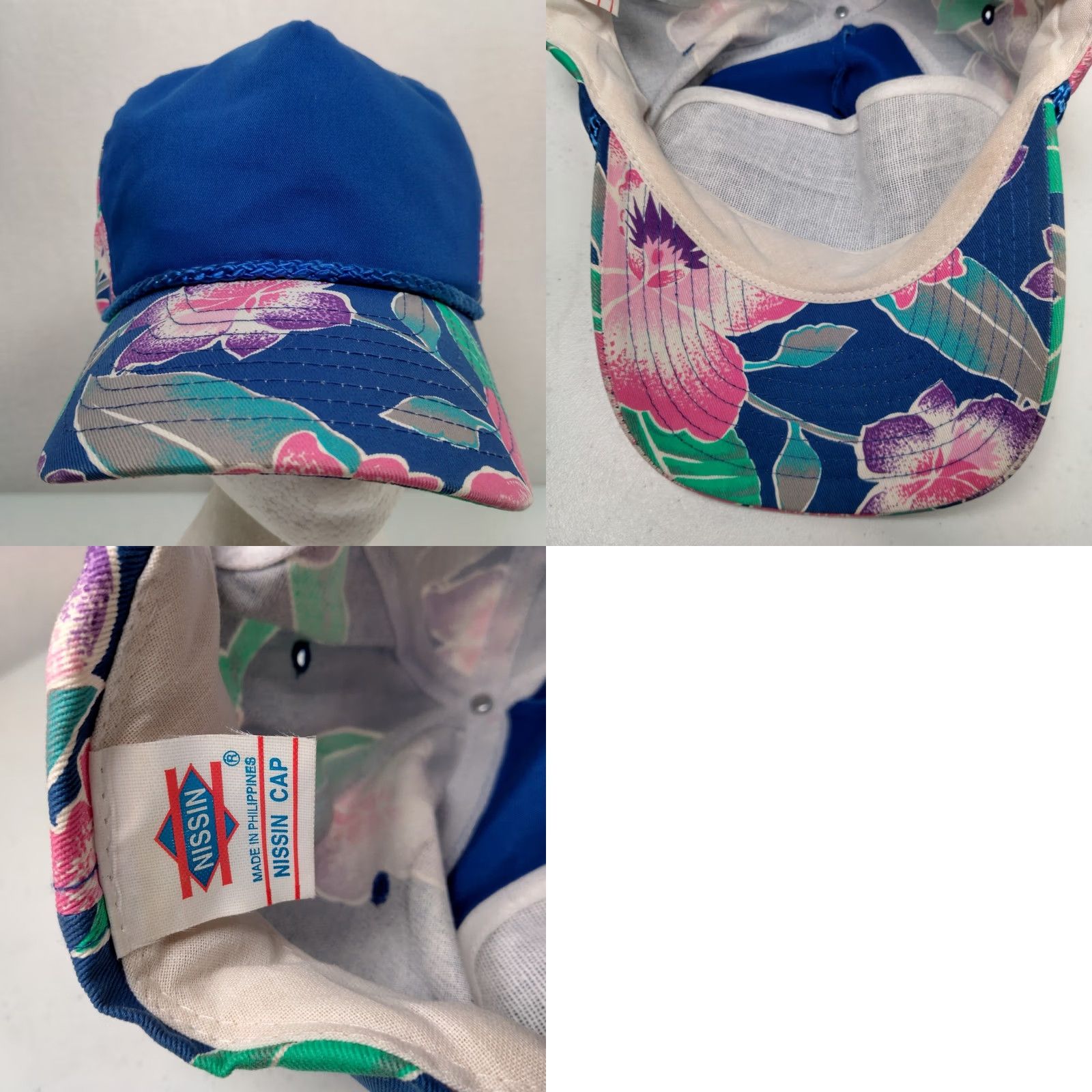 ALOHAS Vintage Nissin Cap Hat Tropical Flowers Aloha Hawaiian Blue Pink Canvas Beach Snapback Men One Size Blue Canvas Floral Beach Vintage Nissin Cap Hat Size ONE SIZE - 9 Thumbnail