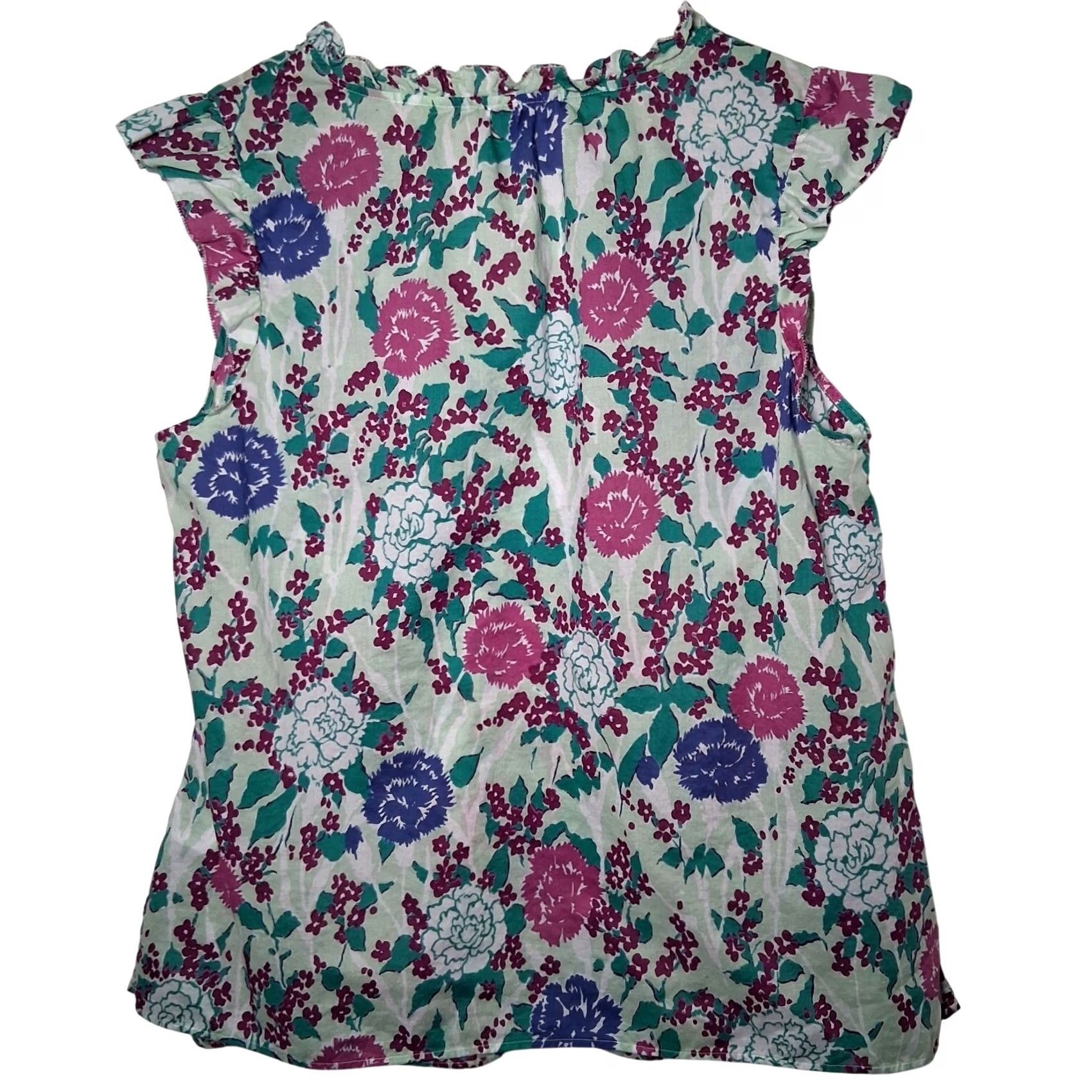 Talbots Talbots Blouse Plus Size 1X Blue Floral Sleeveless V-Neck Ruffle Pullover Shirt Women Size XL / US 12-14 / IT 48-50 - 2 Thumbnail