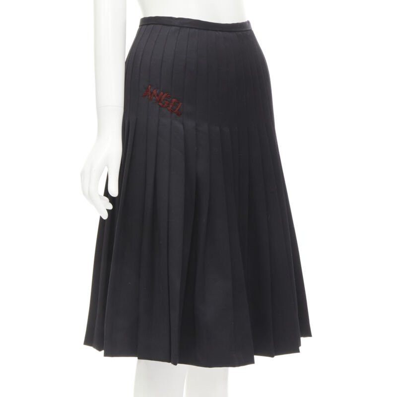 Dsquared2 DSQUARED2 red ANGEL embroidery black pleated flared knee length skirt IT38 XS Size 26" / US 2 / IT 38 - 1 Thumbnail