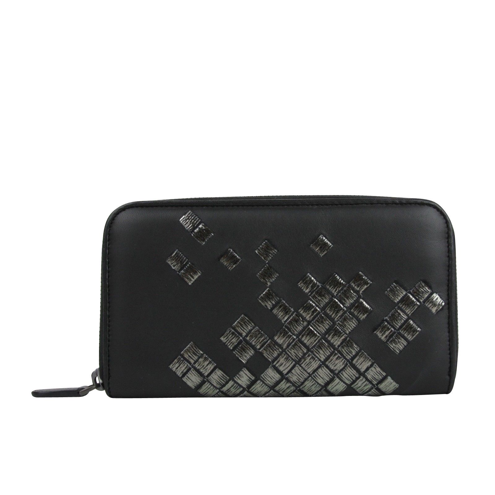 Bottega Veneta Women's Zip Around Black Leather Woven Wallet Size ONE SIZE - 1 Thumbnail