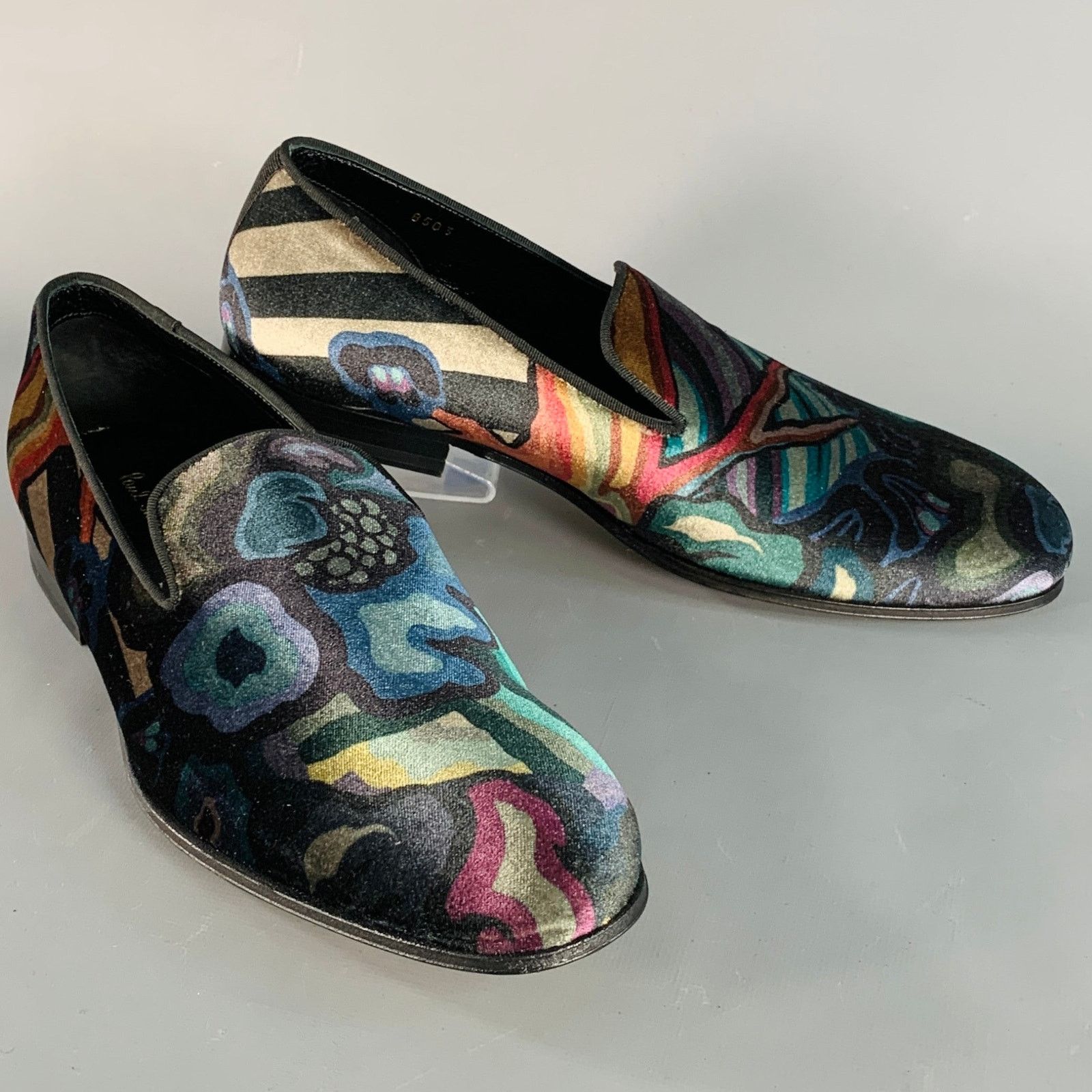 Paul Smith 8 Black Multi Color Abstract Print Velvet Slip On Loafers Size US 8 / EU 41 - 1 Thumbnail