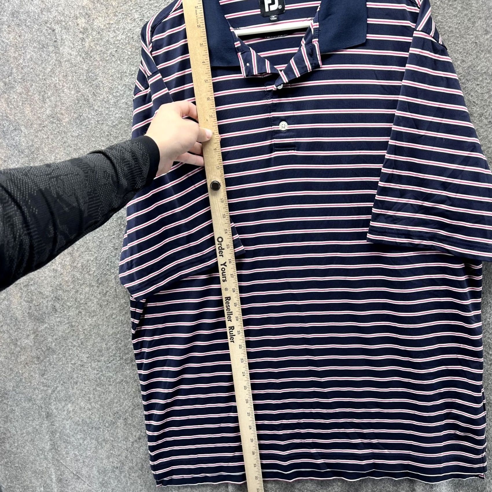 Footjoy FootJoy Polo Shirt Mens XL Navy Pink Stripe Golf Short Sleeve Performance Jersey Button Logo Stretch Collared Pajama? Size US XL / EU 56 / 4 - 5 Thumbnail