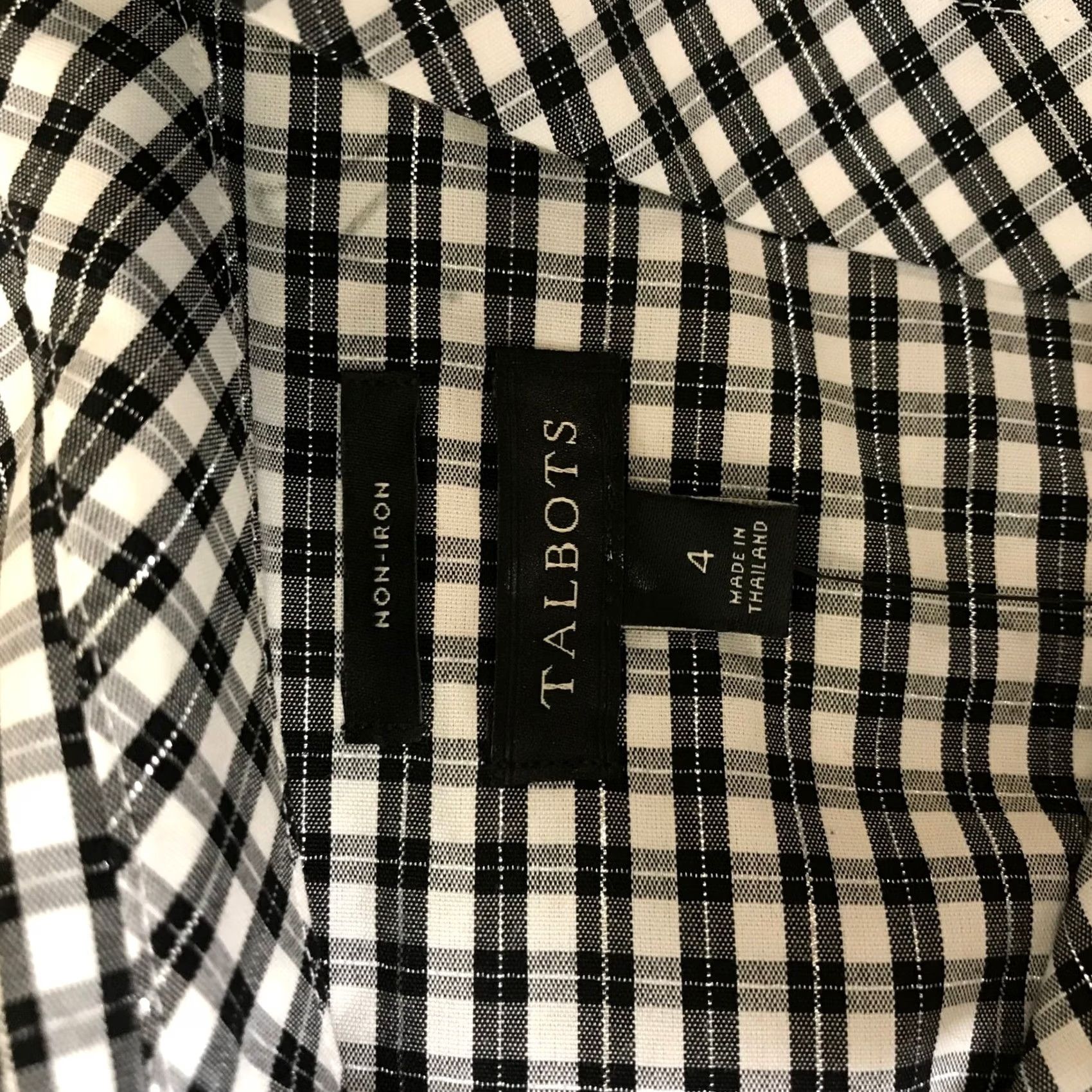 Talbots Talbots Blouse Shirt Gingham Check Non-Iron Popover Long Sleeve Woman Black White Silver Metallic Size S / US 4 / IT 40 - 7 Thumbnail