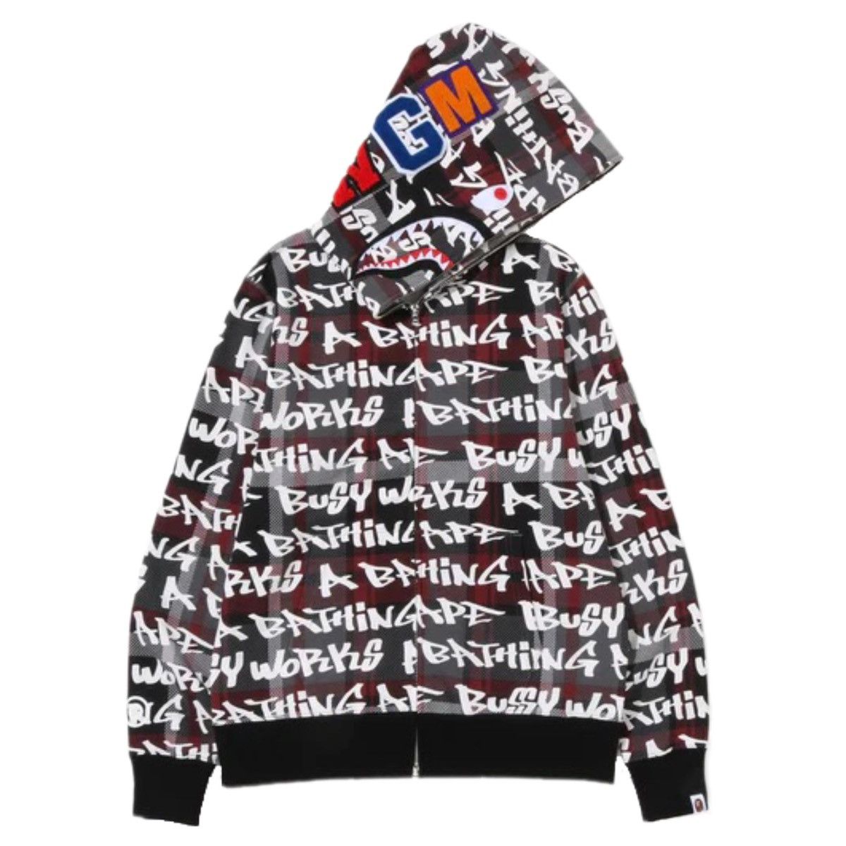 image of Bape Graffiti Check Shark Full Zip Hoodie (2022) in Black, Men's (Size 2XL)