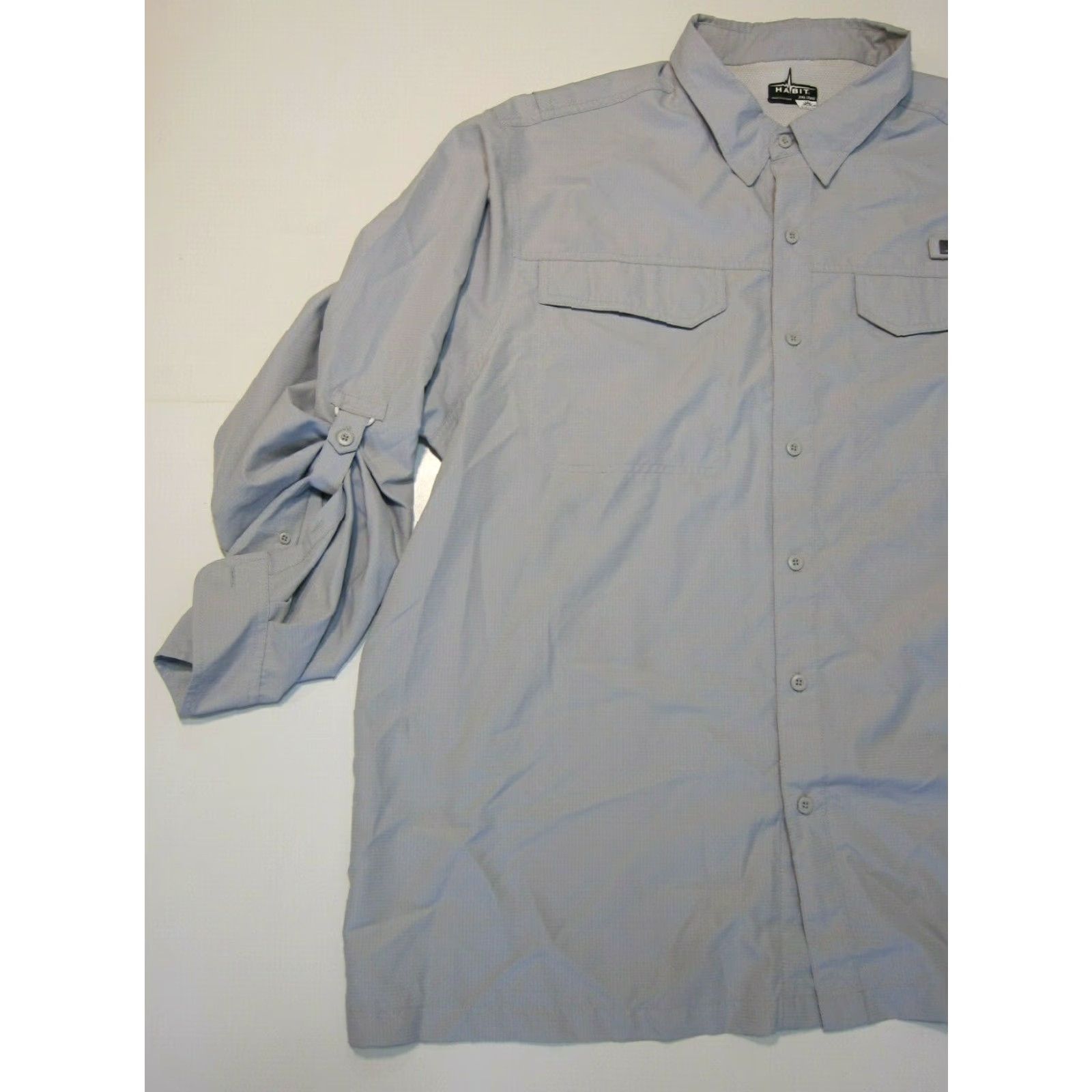 Habitat Habit Grey UPF 40+ Vented Hike Travel Button Down Long Sleeve Shirt Men 2XL Size US XXL / EU 58 / 5 - 7 Thumbnail