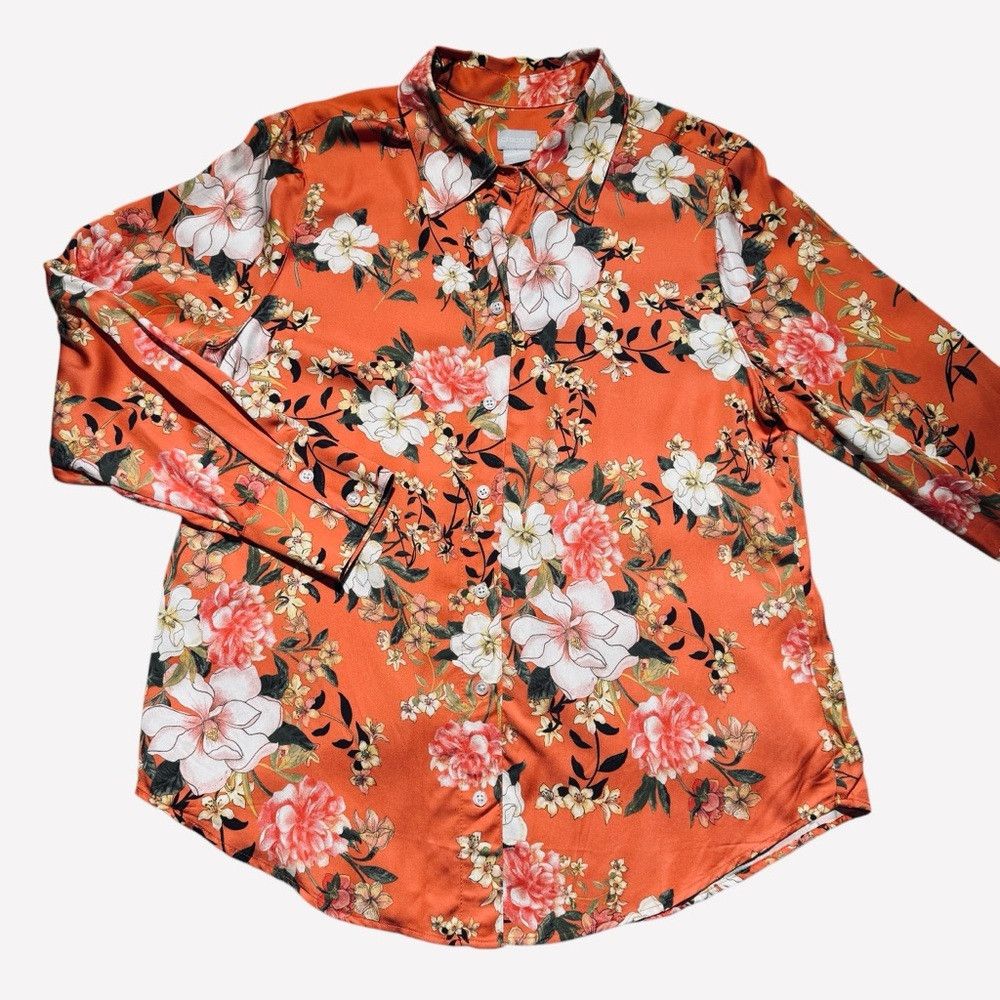 Chicos NWT New Chico's Sandwashed Satin Floral Print Shirt Size 2 Size L / US 10 / IT 46 - 6 Thumbnail